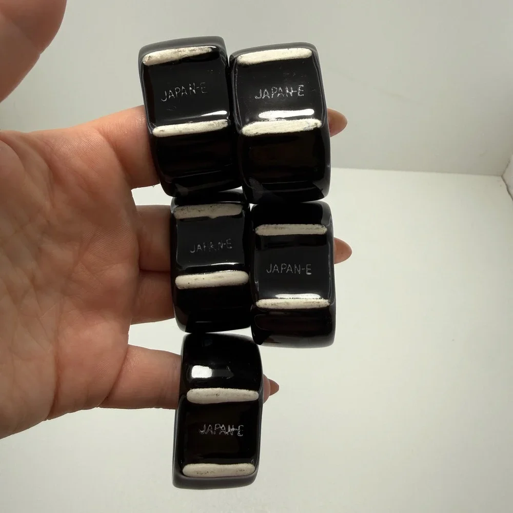 Vintage Mikasa Opus Black Napkin Rings MF641 Japan Duck Motif Set of 5 MCM Art